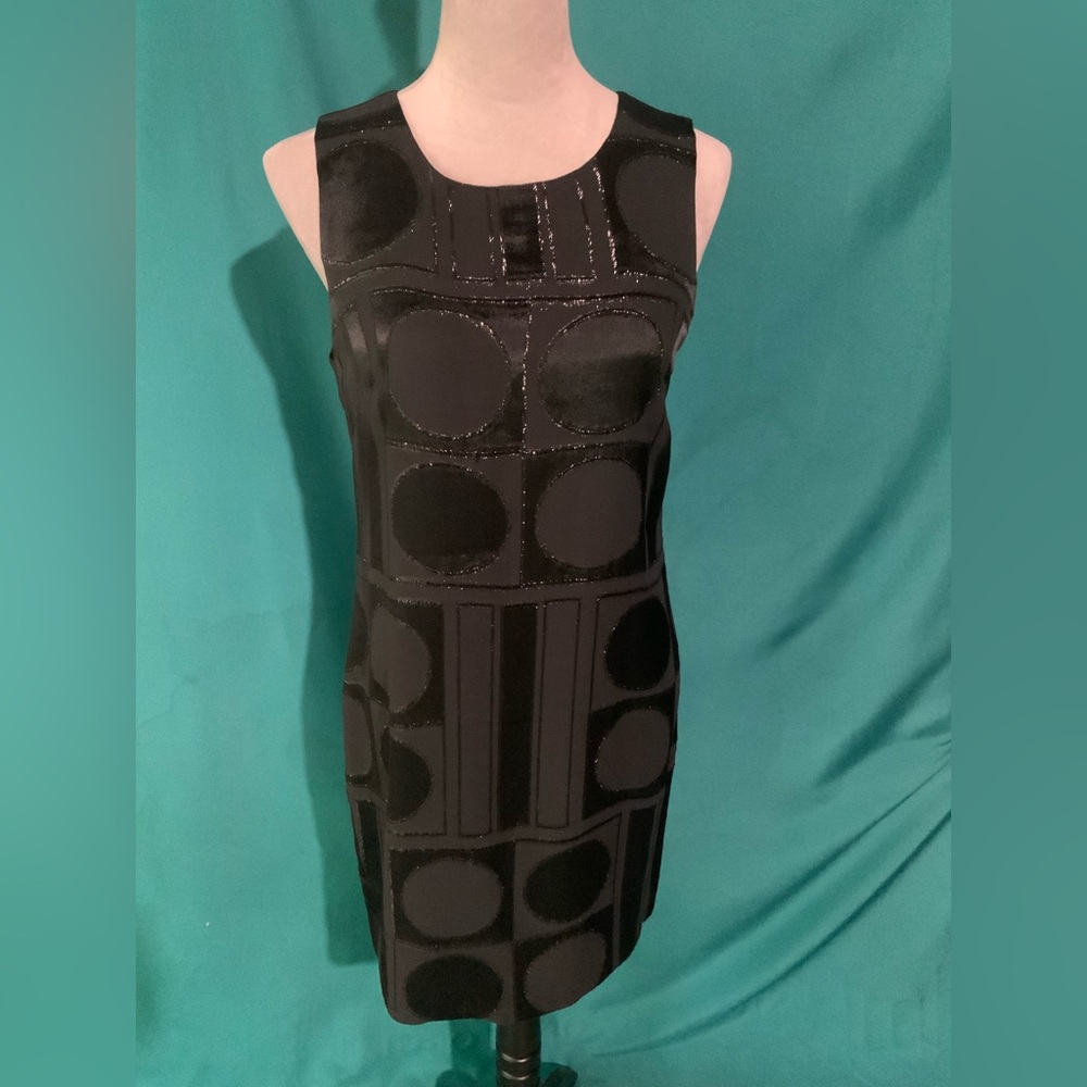 Banana Republic Black Silk Blend Sleeveless Geometric Velvet Shift Dress, Size 4